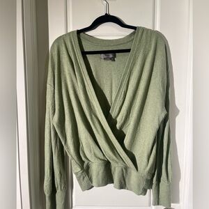 Anthropologie Sage Green V-Neck Wrap Sweater Soft Hacci Knit Size Large